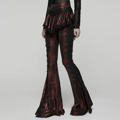 WK-731XCF Gothic Pants Flare Lace Overlay Metallic Burgundy Design