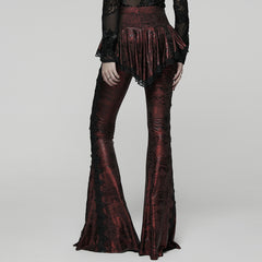 WK-731XCF Gothic Pants Flare Lace Overlay Metallic Burgundy Design