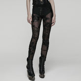 WK-732DDF Gothic Pants Sheer Embroidered Floral Lace High-Waist Leggings