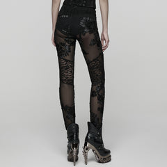 WK-732DDF Gothic Pants Sheer Embroidered Floral Lace High-Waist Leggings