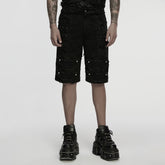 WK-733XDM Edgy Distressed Knee-Length Punk Pants with Studded Details