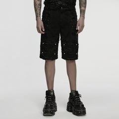 WK-733XDM Edgy Distressed Knee-Length Punk Pants with Studded Details