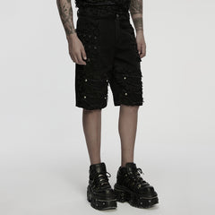 WK-733XDM Edgy Distressed Knee-Length Punk Pants with Studded Details