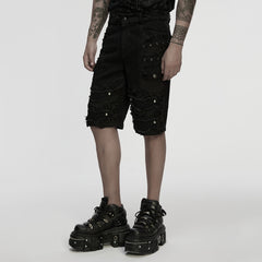 WK-733XDM Edgy Distressed Knee-Length Punk Pants with Studded Details