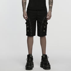 WK-735XDM Mens Gothic Buckle Studded Cargo Punk Pants Shorts