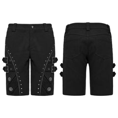 WK-735XDM Mens Gothic Buckle Studded Cargo Punk Pants Shorts