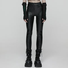 WK-737DDF Edgy High-Waisted Gothic Pants with Sleek Shimmer Design