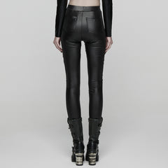 WK-739DDF Edgy Gothic Punk Pants with Leather Strap Detailing