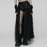 WK-741PDF Gothic Layered Tulle Punk Skirt with Fishnet Detail