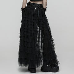 WK-741PDF Gothic Layered Tulle Punk Skirt with Fishnet Detail