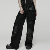 WK-742XCF Gothic High-Waist Punk Pants with Faux Leather and Rivet Details