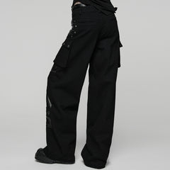 WK-742XCF Gothic High-Waist Punk Pants with Faux Leather and Rivet Details