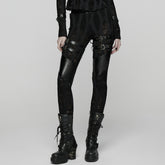 WK-743DDF Edgy Punk Pants with Buckles and Leather Accents