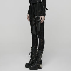 WK-743DDF Edgy Punk Pants with Buckles and Leather Accents