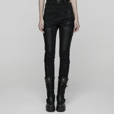 WK-744XCF Womens Black Slim Fit Rivet Punk Pants Motorcycle Style