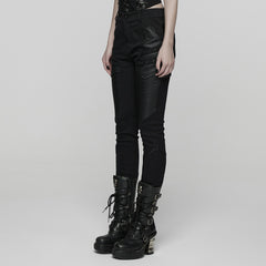 WK-744XCF Womens Black Slim Fit Rivet Punk Pants Motorcycle Style