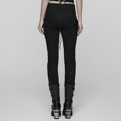 WK-744XCF Womens Black Slim Fit Rivet Punk Pants Motorcycle Style