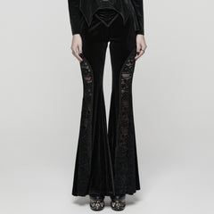 WK-745XCF Gothic Velvet Flare Pants with Lace Detail and Corset Waist