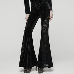 WK-745XCF Gothic Velvet Flare Pants with Lace Detail and Corset Waist