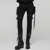 WK-747XCF Gothic Punk Pants with Straps Buckles and Pockets for Men