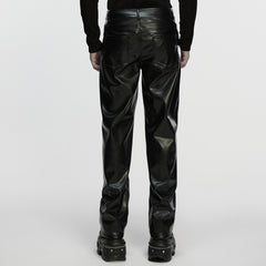 WK-748PCM Mens Black Faux Leather Zippered Chain Punk Pants