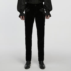 WK-758XCM Mens Velvet Embroidered Gothic Pants with Baroque Detail