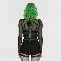 WK-763XDF Punk Pants Edgy Studded Black Mesh Harness Shorts