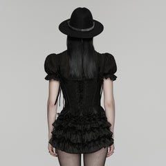 WK-768XDF Gothic Skirt Layered Black Lace Ruffle Detailed Design