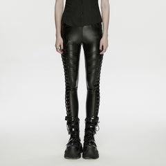 WK-774PCF Gothic Lace-Up Leather Punk Pants Edgy Rock Style Leggings
