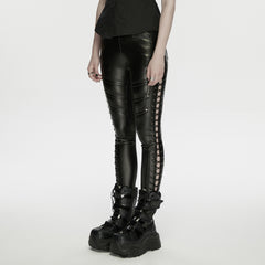 WK-774PCF Gothic Lace-Up Leather Punk Pants Edgy Rock Style Leggings