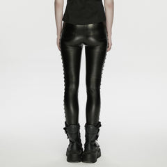 WK-774PCF Gothic Lace-Up Leather Punk Pants Edgy Rock Style Leggings