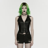 WK-778XDF Punk Pants Spiked Black Lace-Up Shorts Fishnet Style