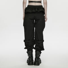 WK-779XCF Gothic Layered Black Cargo Punk Pants with Mesh Skirt Detail