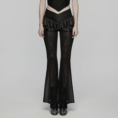 WK-785XCF Gothic Pants Ruffled Mesh Flare High-Waist Vintage Style