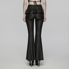 WK-785XCF Gothic Pants Ruffled Mesh Flare High-Waist Vintage Style