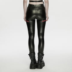 WK-789XCF Edgy Black Lace-Up Punk Pants with Red Accents