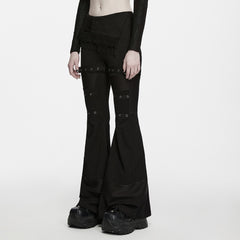 WK-816XCF Fringe Accent Flare Punk Pants with Strap Detail