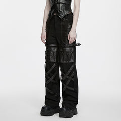 WK-823XCF Black Faux Leather Strapped Gothic Punk Pants for Women