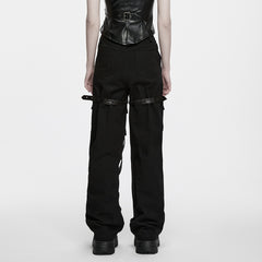 WK-823XCF Black Faux Leather Strapped Gothic Punk Pants for Women