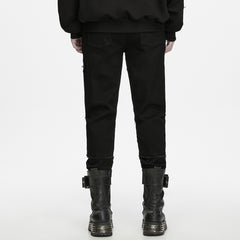 WK-829NCM Gothic Eyelet Strap Punk Pants with Faux Leather Panels