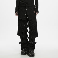 WK-830NCM Gothic Strapped Wide Leg Punk Pants with Belted Accents