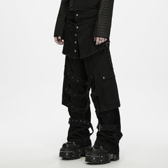 WK-830NCM Gothic Strapped Wide Leg Punk Pants with Belted Accents