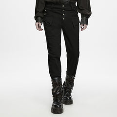 WK-837NCM Mens Gothic Military Buttoned Black Punk Pants
