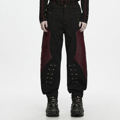 WK-842XCM Punk Pants Black Cargo with Red Quilted Panels and Studded Accents