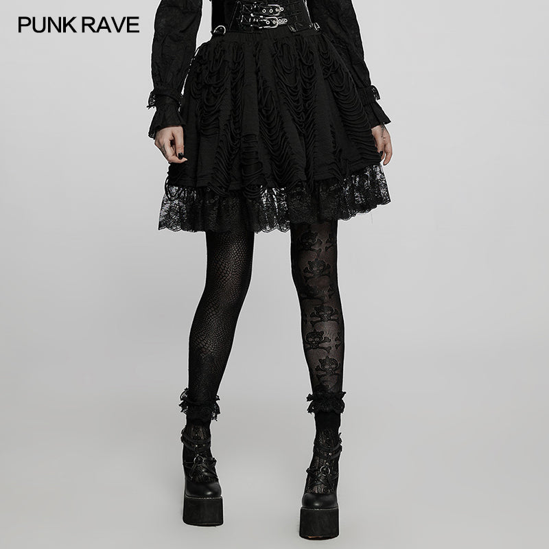 WLQ-101BQF Lolita ragged texture knitted skirt?-??Punk Rave Clothing