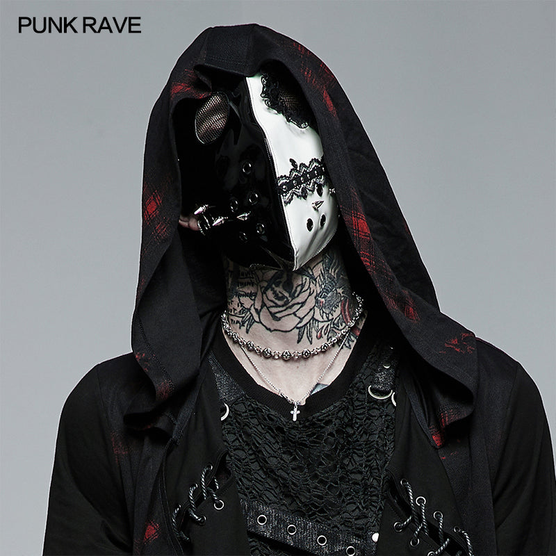 WLS-059KZ black And White Leather Mask?-??Punk Rave Clothing