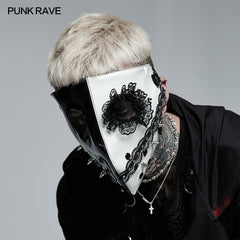 WLS-059KZ black And White Leather Mask?-??Punk Rave Clothing