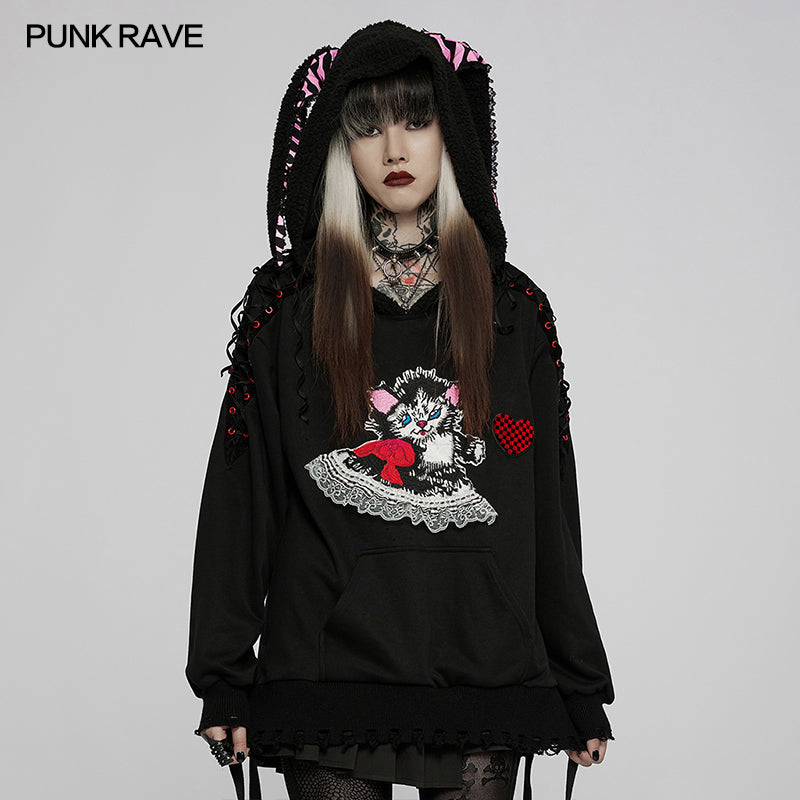 WLT-016TCF Cute long ear loose hoodies?-??Punk Rave Clothing