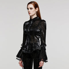 WLY-104XCF Gothic Floral Patterned Flared Sleeve Shirt?-??Punk Rave Clothing