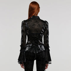 WLY-104XCF Gothic Floral Patterned Flared Sleeve Shirt?-??Punk Rave Clothing